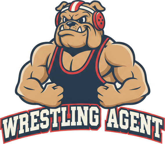 Wrestling Agent mascot — a bulldog in headgear and a singlet
